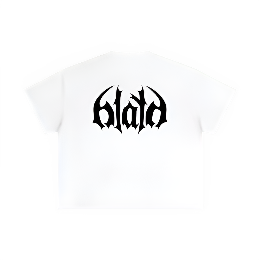 Paper Bomb white box tee, back view